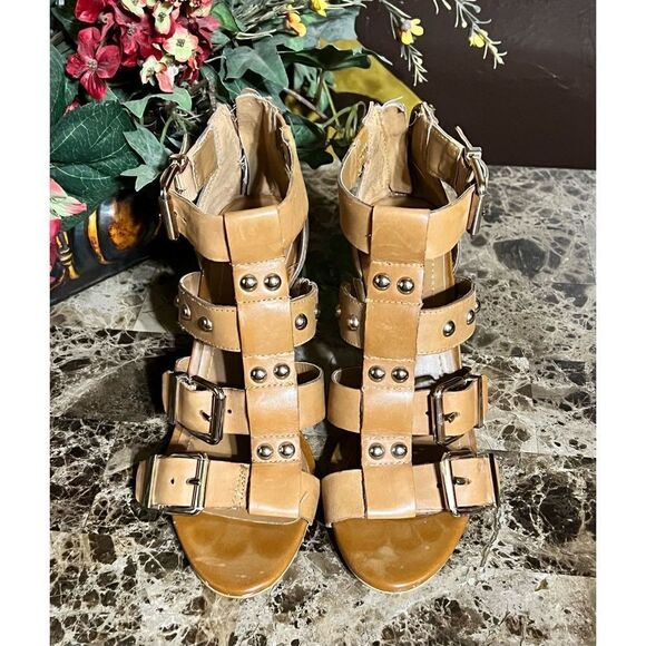 BCBGeneration Fizzy Golden Leather Gladiator Heels Size 6 - Picture 3 of 5